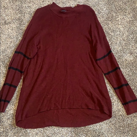 Maroon with black striped sleeve sweater tunic - Picture 1 of 4